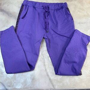 Brand Bazar Purple Drawstring Leopard Stripe Pants Small